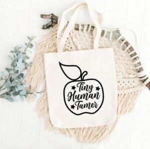 Custom Natural Canvas Teacher Tote Tiny Human Tamer